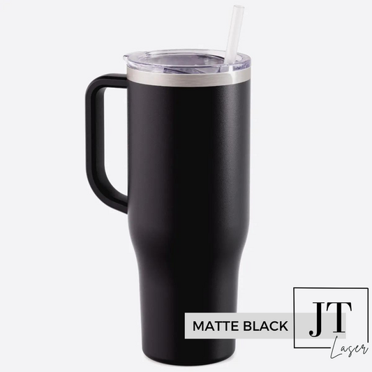 Personalized 40 Oz. Tumbler with Handle: MATTE BLACK