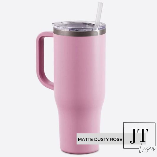 Personalized 40 Oz. Tumbler with Handle: MATTE DUSTY ROSE