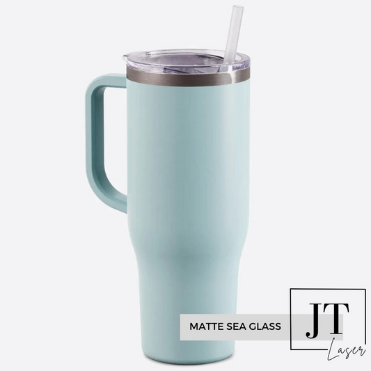 Personalized 40 Oz. Tumbler with Handle: MATTE SEA GLASS