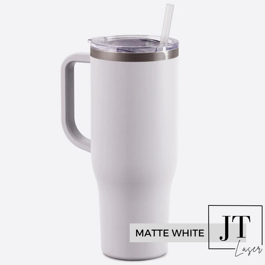 Personalized 40 Oz. Tumbler with Handle: MATTE WHITE