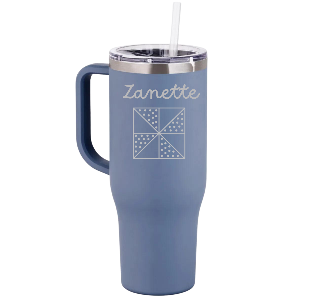 Personalized 40 Oz. Tumbler with Handle: MATTE BLUE STEEL