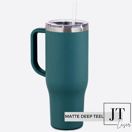 Personalized 40 Oz. Tumbler with Handle: MATTE DEEP TEAL