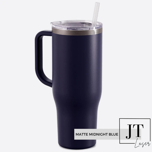 Personalized 40 Oz. Tumbler with Handle: MATTE MIDNIGHT BLUE
