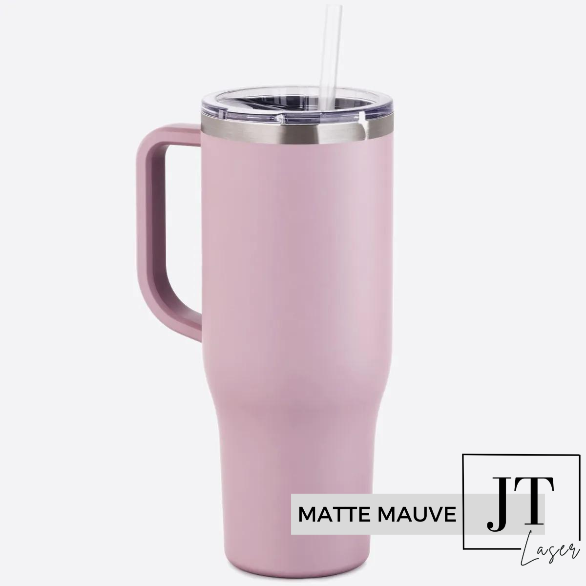 Personalized 40 Oz. Tumbler with Handle: MATTE MAUVE