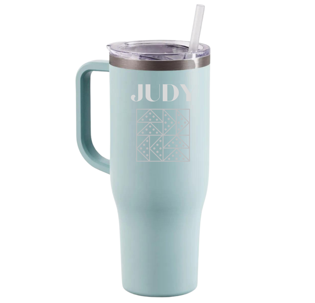 Personalized 40 Oz. Tumbler with Handle: MATTE SEA GLASS