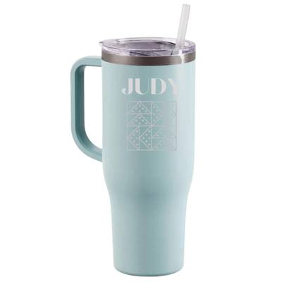 Personalized 40 Oz. Tumbler with Handle: MATTE SEA GLASS