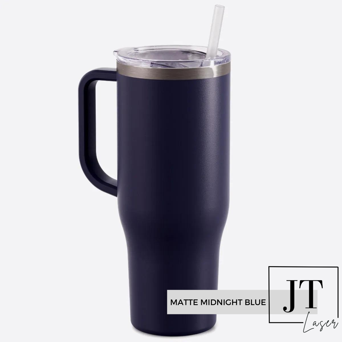 Personalized 40 Oz. Tumbler with Handle: MATTE MIDNIGHT BLUE